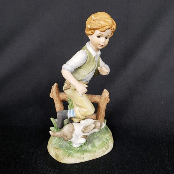 Lefton Other - Lefton Hand Painted Figurine Boy Running with Dog